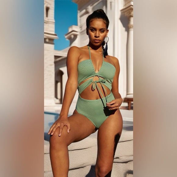 WET Designer Swimwear One Piece Moss Green Sexy Cutout Swimsuit  Size Small NWT - Picture 1 of 11